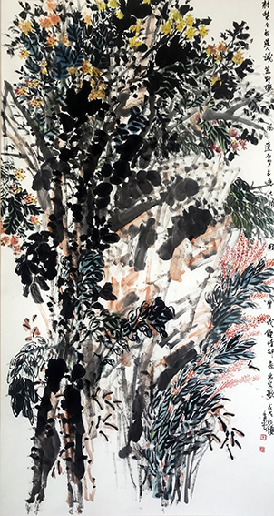 道金平作品《刺梨今初遇人识》规格：97cmx180cm 创作年代：2018年